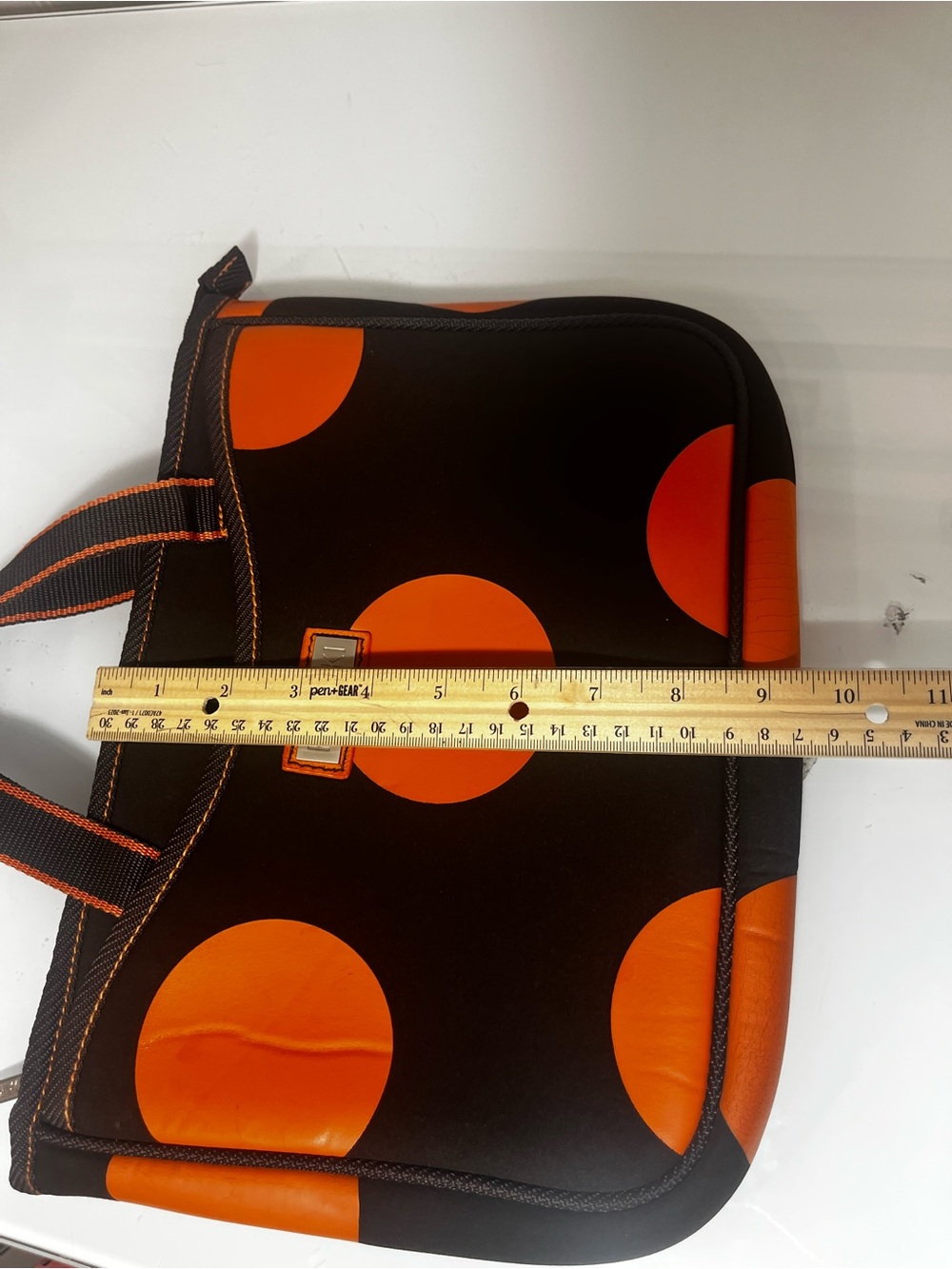 Hadaki Neoprene Laptop Sleeve Case Brown Orange Polka Dot Dual Handle Tech Bag - Picture 10 of 16